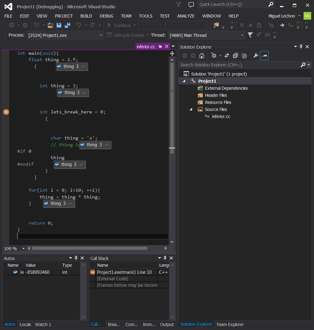 Testing Visual Studio's debugger